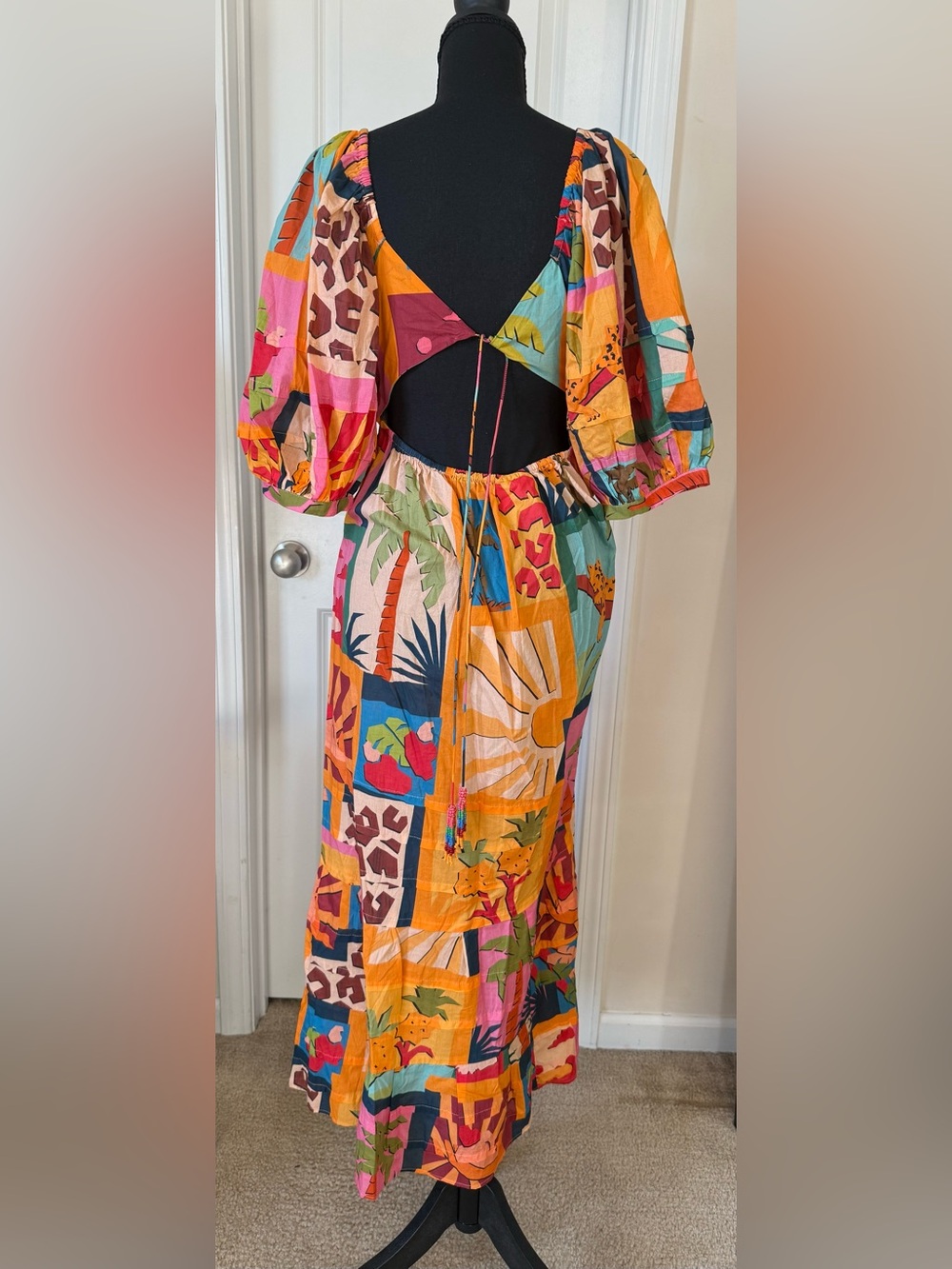 FARM RIO- Vibrant Multi-Color Print Puff Sleeve Maxi Dress (M) - Picture 8 of 16